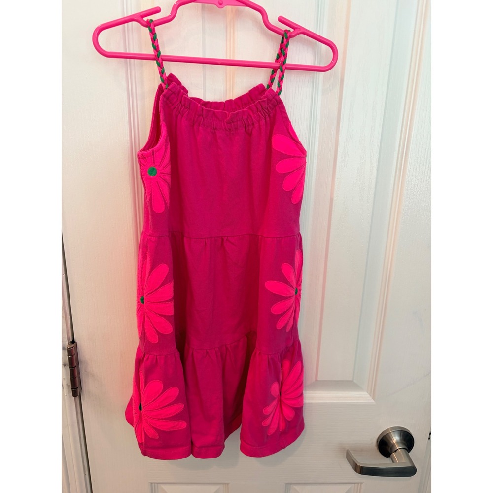Mini Boden Tiered Sundress Pink Floral Applique Braided Straps Summer Dress